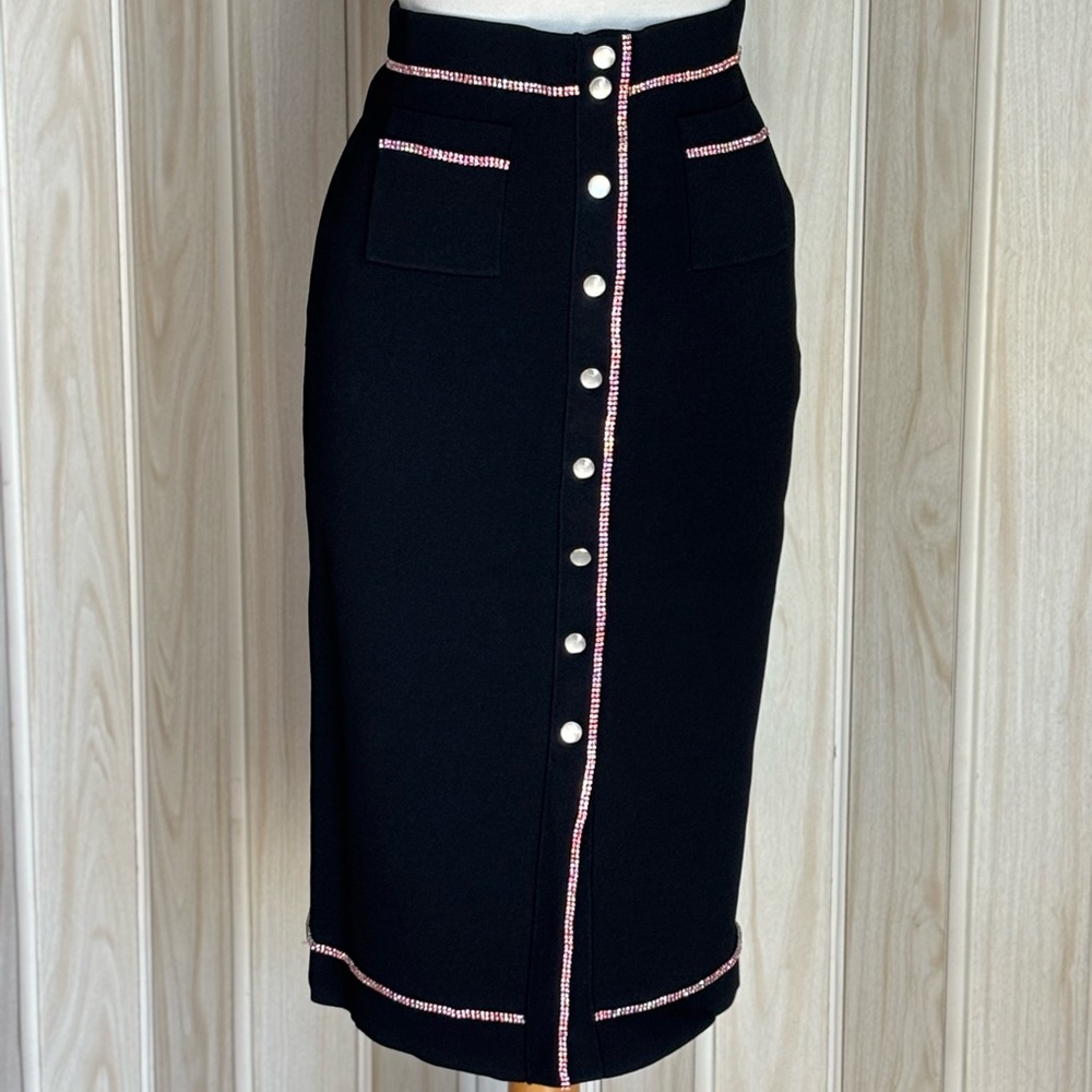 Sandro Black Pencil Skirt with Button Detail